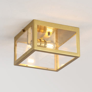 Eleanor 8" Farmhouse Industrial Square Iron/Glass Case LED Flush Mount - JONATHAN Y